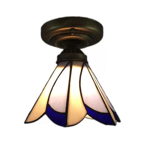 Bedroom Ceiling Light Glass, Floral Semi Flush Light Tiffany Style, 4" High x 7" in Diameter Clearhalo 'Ceiling Lights' 'Close To Ceiling Lights' 'Close to ceiling' 'Glass shade' 'Glass' 'Semi-flushmount' 'Tiffany close to ceiling' 'Tiffany' Lighting' 2647