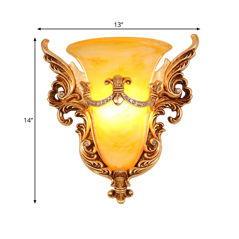 Bell Frosted Glass Wall Sconce Colonial 1 Bulb Living Room Flush Mount Wall Light in White/Gold/White and Gold Clearhalo 'Wall Lamps & Sconces' 'Wall Lights' Lighting' 264708