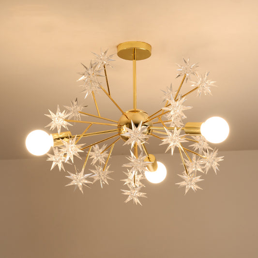 Golden Sputnik Chandelier Lamp Contemporary 3 Lights Metal Pendant Light Kit with Star Accent Gold Clearhalo 'Ceiling Lights' 'Chandeliers' 'Modern Chandeliers' 'Modern' Lighting' 264720