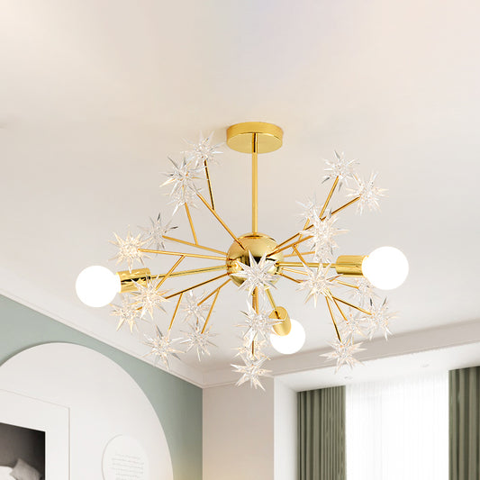 Golden Sputnik Chandelier Lamp Contemporary 3 Lights Metal Pendant Light Kit with Star Accent Clearhalo 'Ceiling Lights' 'Chandeliers' 'Modern Chandeliers' 'Modern' Lighting' 264721