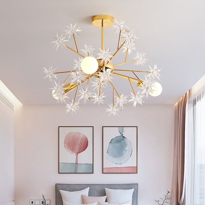 Golden Sputnik Chandelier Lamp Contemporary 3 Lights Metal Pendant Light Kit with Star Accent Clearhalo 'Ceiling Lights' 'Chandeliers' 'Modern Chandeliers' 'Modern' Lighting' 264722