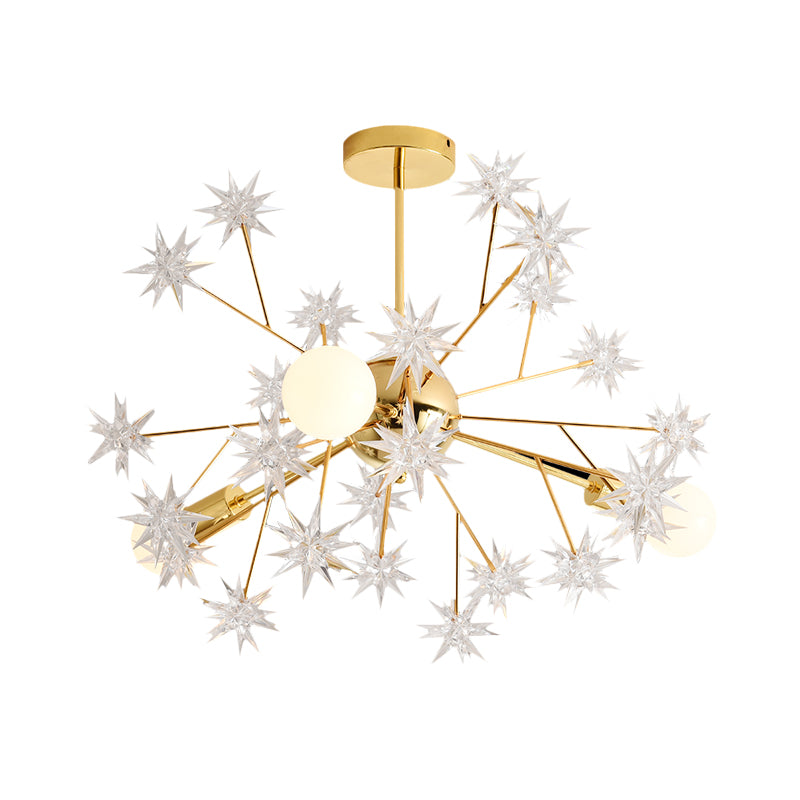 Golden Sputnik Chandelier Lamp Contemporary 3 Lights Metal Pendant Light Kit with Star Accent Clearhalo 'Ceiling Lights' 'Chandeliers' 'Modern Chandeliers' 'Modern' Lighting' 264723