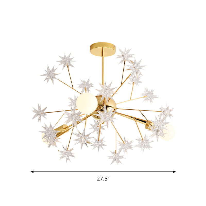 Golden Sputnik Chandelier Lamp Contemporary 3 Lights Metal Pendant Light Kit with Star Accent Clearhalo 'Ceiling Lights' 'Chandeliers' 'Modern Chandeliers' 'Modern' Lighting' 264724