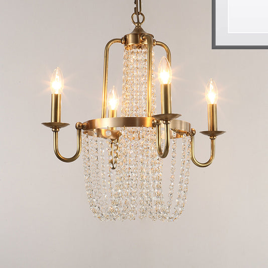 Scroll Frame Chandelier Traditional Copper 4 Lights Golden Hanging Ceiling Light with Crystal Tassel Gold Clearhalo 'Ceiling Lights' 'Chandeliers' 'Modern Chandeliers' 'Modern' Lighting' 264725
