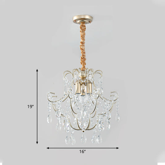 Bent Armed Metal Pendant Chandelier Transitional 3-Light Gold Ceiling Light Fixture with Crystal Draping Clearhalo 'Ceiling Lights' 'Chandeliers' 'Modern Chandeliers' 'Modern' Lighting' 264843