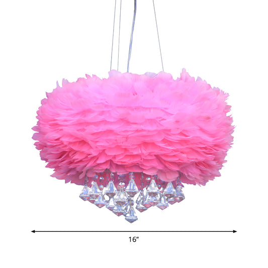 Modern Round Pendant Light Feather 1 Bulb Pink Hanging Ceiling Light with Crystal Drop Clearhalo 'Ceiling Lights' 'Modern Pendants' 'Modern' 'Pendant Lights' 'Pendants' Lighting' 264849