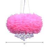 Modern Round Pendant Light Feather 1 Bulb Pink Hanging Ceiling Light with Crystal Drop Clearhalo 'Ceiling Lights' 'Modern Pendants' 'Modern' 'Pendant Lights' 'Pendants' Lighting' 264849