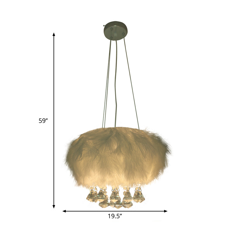 Round Fluff Chandelier Simple 3-Light White Dining Room Hanging Ceiling Light with Crystal Drop Clearhalo 'Ceiling Lights' 'Chandeliers' 'Modern Chandeliers' 'Modern' Lighting' 264870