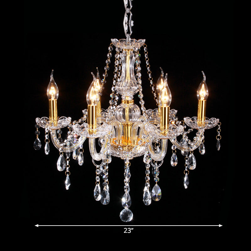 Curvy Armed Crystal Chandelier Light Victorian Style 6 Heads Golden Drop Pendant Clearhalo 'Ceiling Lights' 'Chandeliers' 'Modern Chandeliers' 'Modern' Lighting' 264886