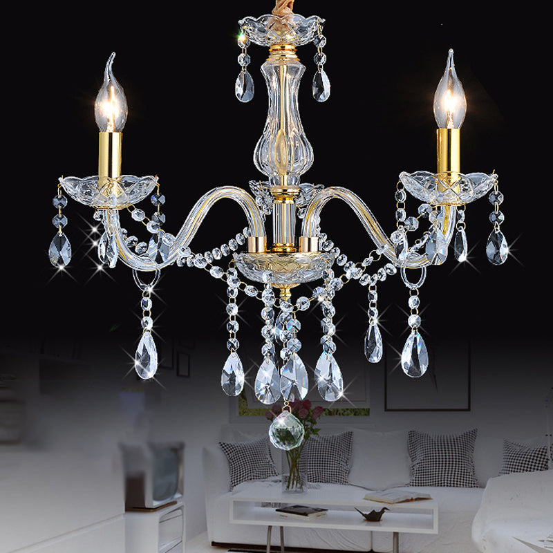 French Style Crystal Candle Chandelier 3 Lights Golden Ceiling Pendant Light Clearhalo 'Ceiling Lights' 'Chandeliers' 'Modern Chandeliers' 'Modern' Lighting' 264887