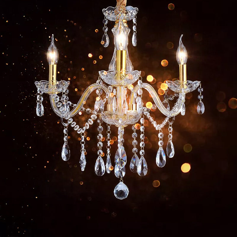 French Style Crystal Candle Chandelier 3 Lights Golden Ceiling Pendant Light Gold Clearhalo 'Ceiling Lights' 'Chandeliers' 'Modern Chandeliers' 'Modern' Lighting' 264888