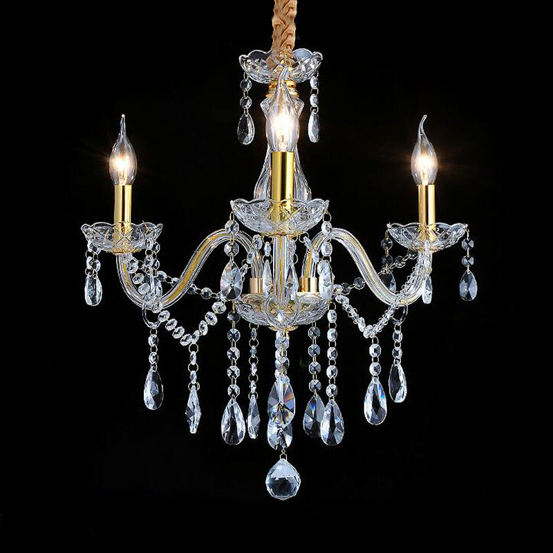 French Style Crystal Candle Chandelier 3 Lights Golden Ceiling Pendant Light Clearhalo 'Ceiling Lights' 'Chandeliers' 'Modern Chandeliers' 'Modern' Lighting' 264890