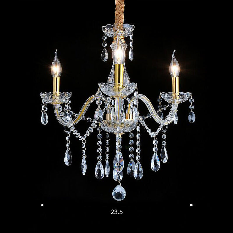 French Style Crystal Candle Chandelier 3 Lights Golden Ceiling Pendant Light Clearhalo 'Ceiling Lights' 'Chandeliers' 'Modern Chandeliers' 'Modern' Lighting' 264891