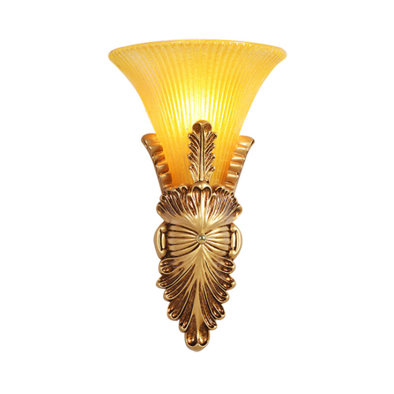 Amber Glass Gold Wall Lighting Flared Single Bulb Colonialism Sconce Light Fixture for Hallway Clearhalo 'Wall Lamps & Sconces' 'Wall Lights' Lighting' 264927