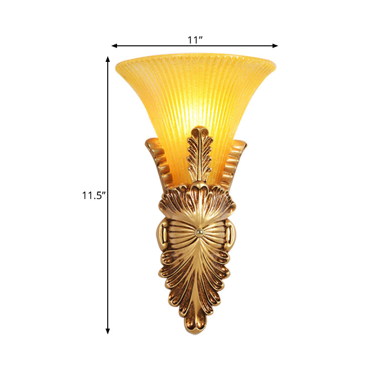 Amber Glass Gold Wall Lighting Flared Single Bulb Colonialism Sconce Light Fixture for Hallway Clearhalo 'Wall Lamps & Sconces' 'Wall Lights' Lighting' 264928