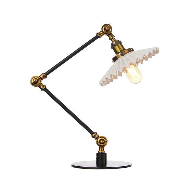 Scalloped Ceramic Shade Table Light Farmhouse Stylish 1 Light Black/Brass Table Lamp with Adjustable Arm for Bedroom Clearhalo 'Lamps' 'Table Lamps' Lighting' 264954