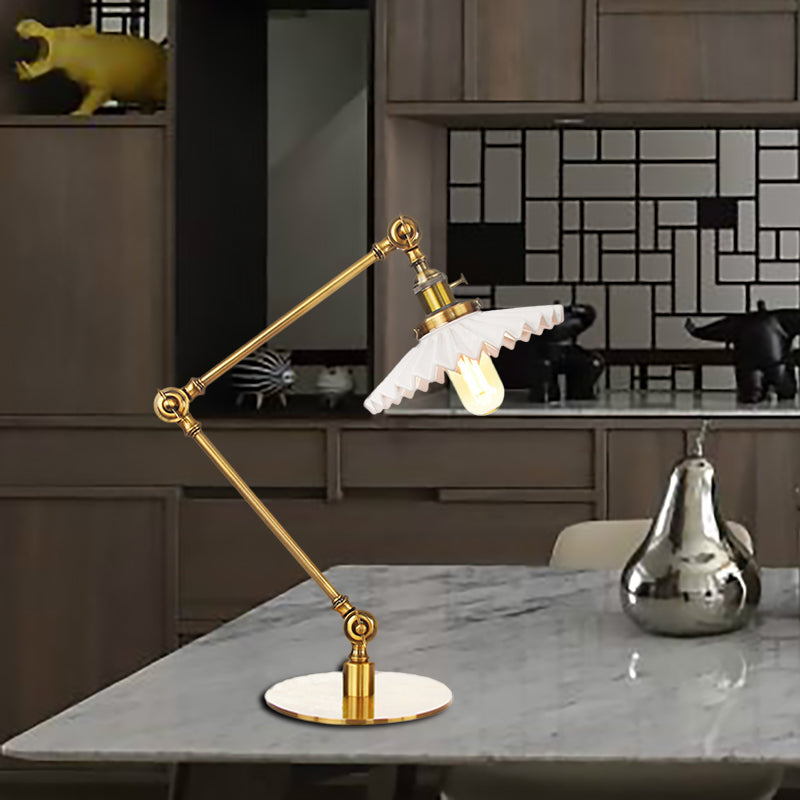 Scalloped Ceramic Shade Table Light Farmhouse Stylish 1 Light Black/Brass Table Lamp with Adjustable Arm for Bedroom Gold A Clearhalo 'Lamps' 'Table Lamps' Lighting' 264957