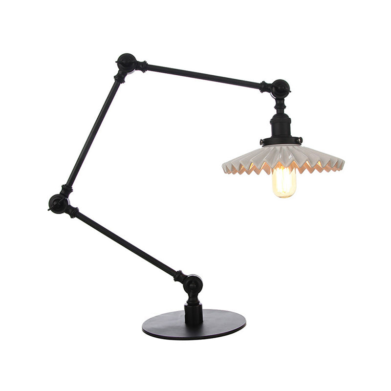 Scalloped Ceramic Shade Table Light Farmhouse Stylish 1 Light Black/Brass Table Lamp with Adjustable Arm for Bedroom Clearhalo 'Lamps' 'Table Lamps' Lighting' 264974