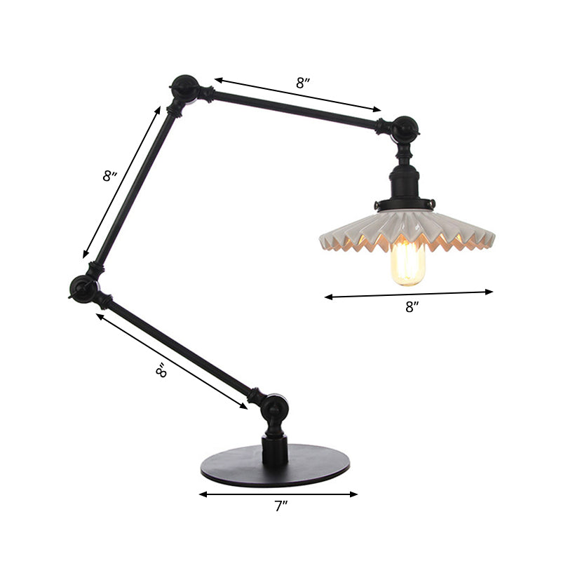 Scalloped Ceramic Shade Table Light Farmhouse Stylish 1 Light Black/Brass Table Lamp with Adjustable Arm for Bedroom Clearhalo 'Lamps' 'Table Lamps' Lighting' 264975