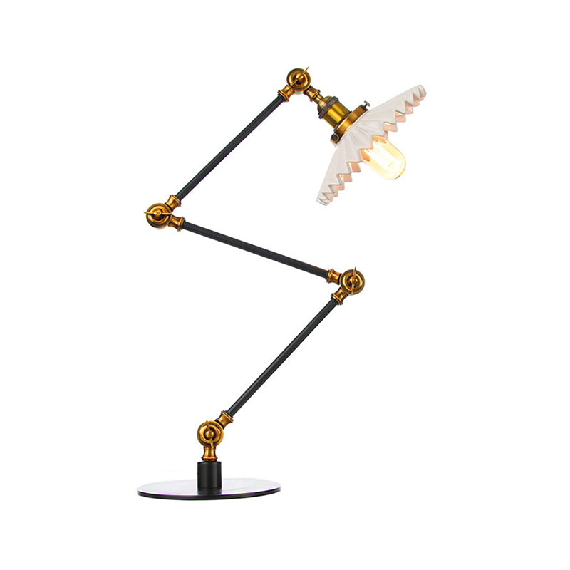 Scalloped Ceramic Shade Table Light Farmhouse Stylish 1 Light Black/Brass Table Lamp with Adjustable Arm for Bedroom Clearhalo 'Lamps' 'Table Lamps' Lighting' 264979