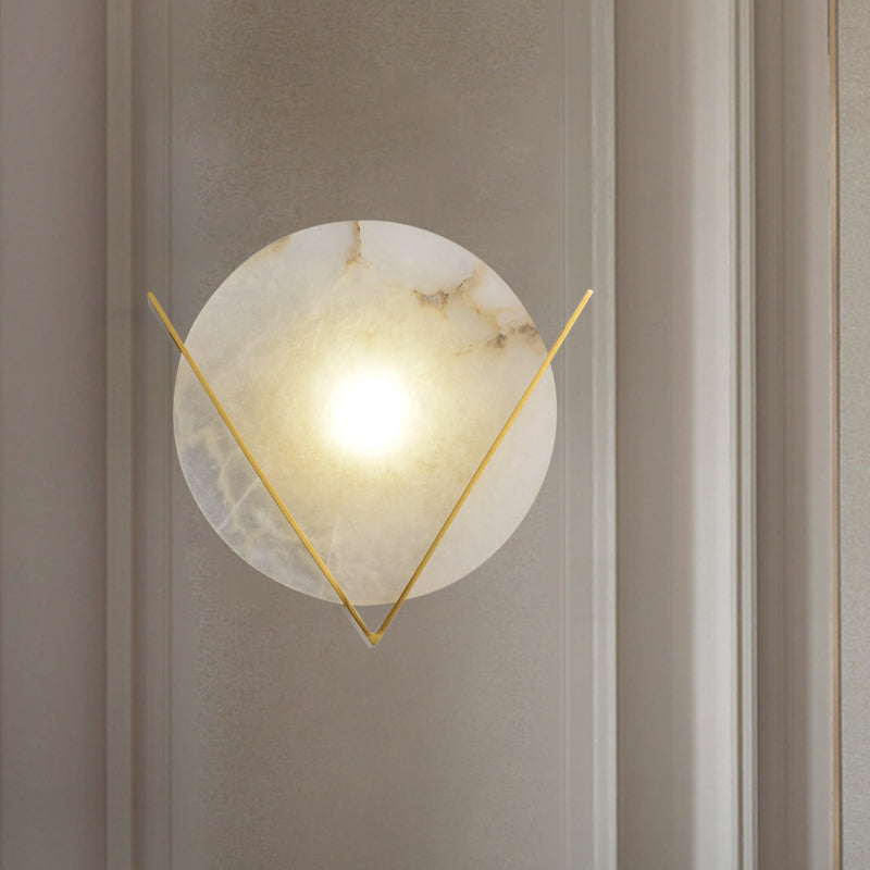 Gold LED Flush Wall Sconce Colonialism Marble Round Wall Light Fixture for Bedroom Clearhalo 'Wall Lamps & Sconces' 'Wall Lights' Lighting' 265012