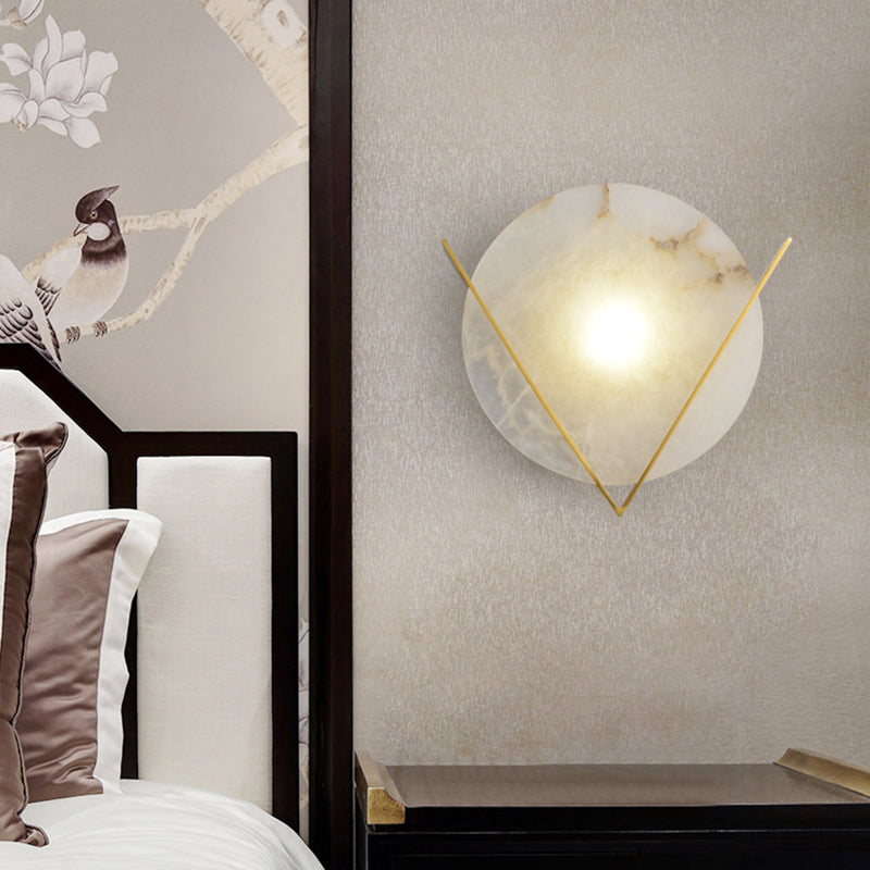 Gold LED Flush Wall Sconce Colonialism Marble Round Wall Light Fixture for Bedroom Gold Clearhalo 'Wall Lamps & Sconces' 'Wall Lights' Lighting' 265013