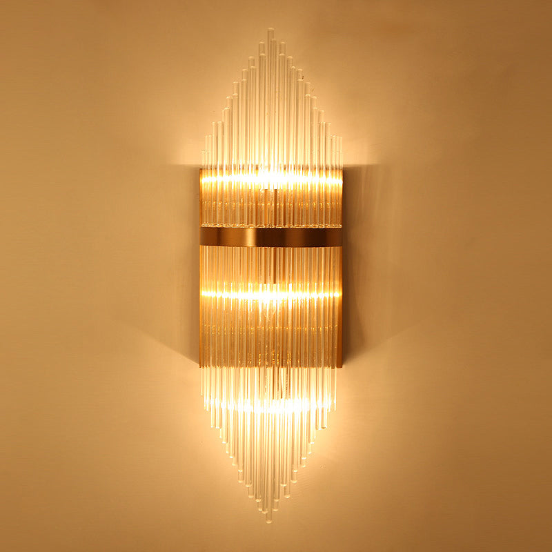 Fluted Clear Glass Sconce Light Minimalist 2/3 Lights Gold Finish Banded Indoor Wall Lighting Clearhalo 'Modern wall lights' 'Modern' 'Wall Lamps & Sconces' 'Wall Lights' Lighting' 265018