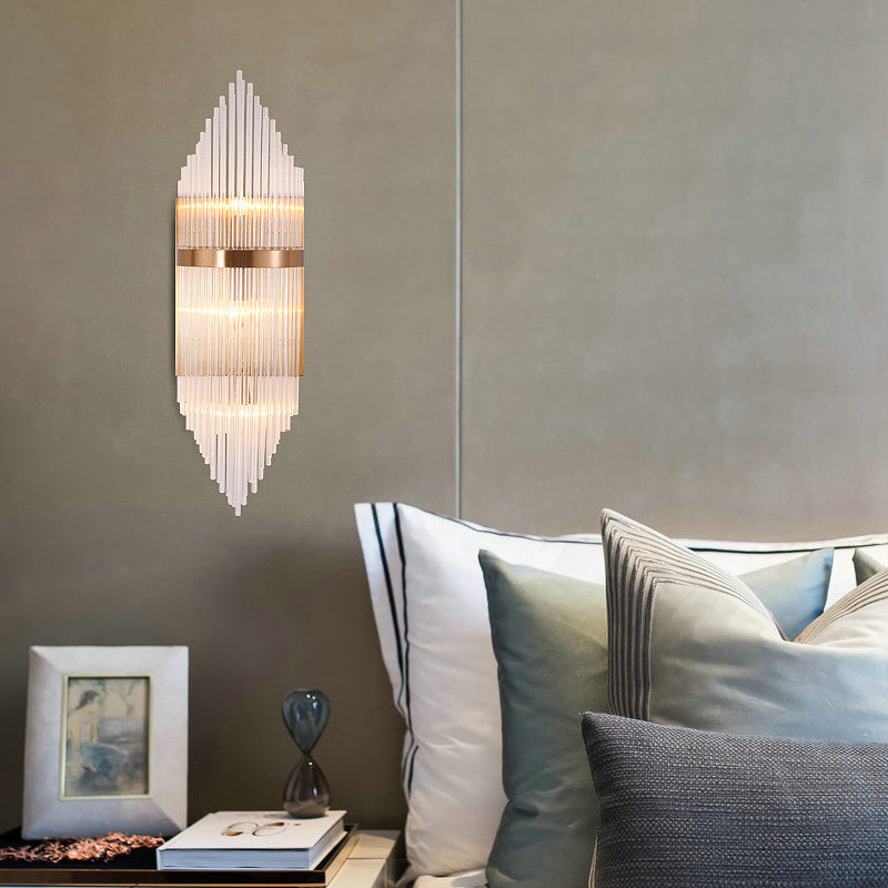 Fluted Clear Glass Sconce Light Minimalist 2/3 Lights Gold Finish Banded Indoor Wall Lighting Clearhalo 'Modern wall lights' 'Modern' 'Wall Lamps & Sconces' 'Wall Lights' Lighting' 265020