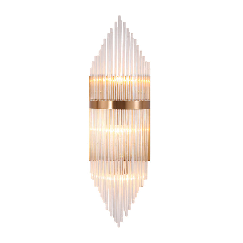 Fluted Clear Glass Sconce Light Minimalist 2/3 Lights Gold Finish Banded Indoor Wall Lighting Clearhalo 'Modern wall lights' 'Modern' 'Wall Lamps & Sconces' 'Wall Lights' Lighting' 265021