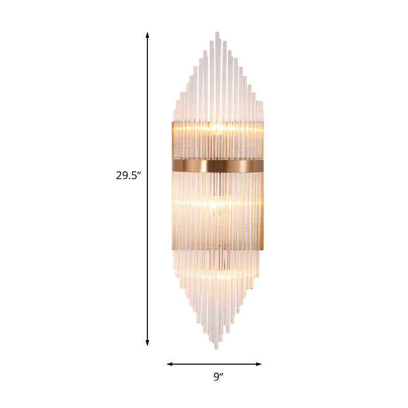 Fluted Clear Glass Sconce Light Minimalist 2/3 Lights Gold Finish Banded Indoor Wall Lighting Clearhalo 'Modern wall lights' 'Modern' 'Wall Lamps & Sconces' 'Wall Lights' Lighting' 265022