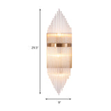 Fluted Clear Glass Sconce Light Minimalist 2/3 Lights Gold Finish Banded Indoor Wall Lighting Clearhalo 'Modern wall lights' 'Modern' 'Wall Lamps & Sconces' 'Wall Lights' Lighting' 265022