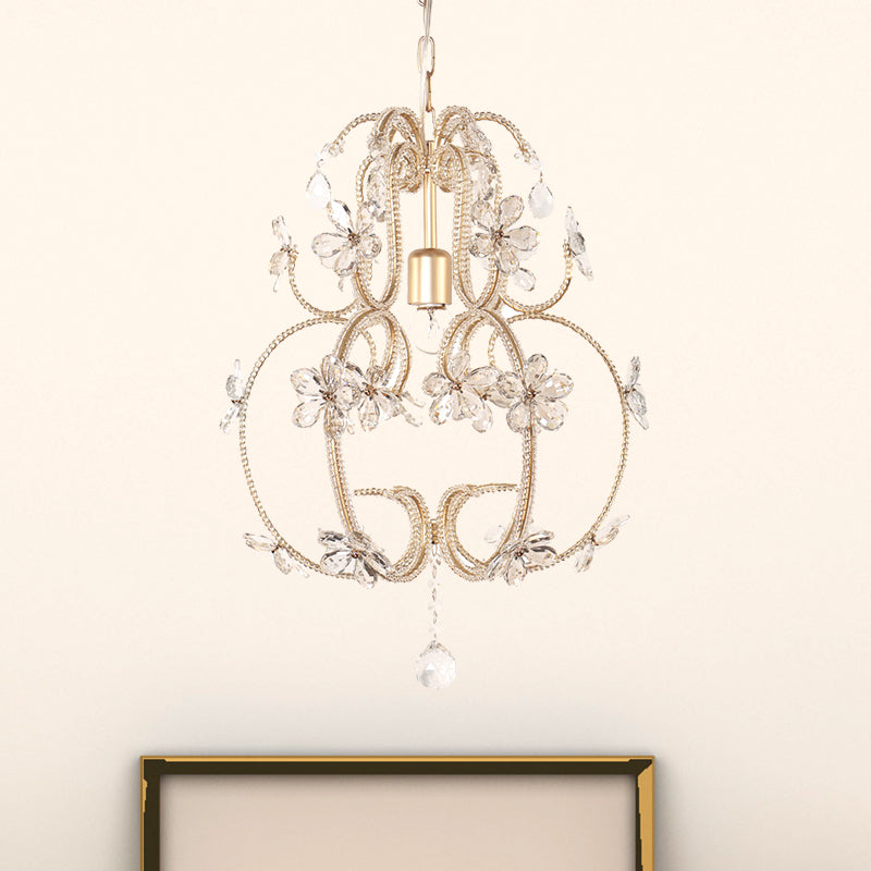 Gourd Cage Chandelier Lighting with Crystal Bead Vintage 1 Light Ceiling Pendant Light in Gold Gold Clearhalo 'Ceiling Lights' 'Chandeliers' Lighting' options 265051_bd58fa88-75ba-464e-a55f-87c213962295