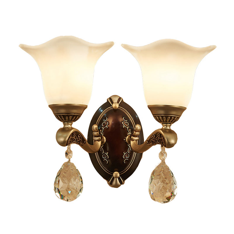 Brass Scalloped Sconce Light Modern Metal 1/2 Lights Indoor Wall Mounted Lamp with Crystal Drop Clearhalo 'Cast Iron' 'Glass' 'Industrial' 'Modern wall lights' 'Modern' 'Tiffany' 'Traditional wall lights' 'Wall Lamps & Sconces' 'Wall Lights' Lighting' 265065