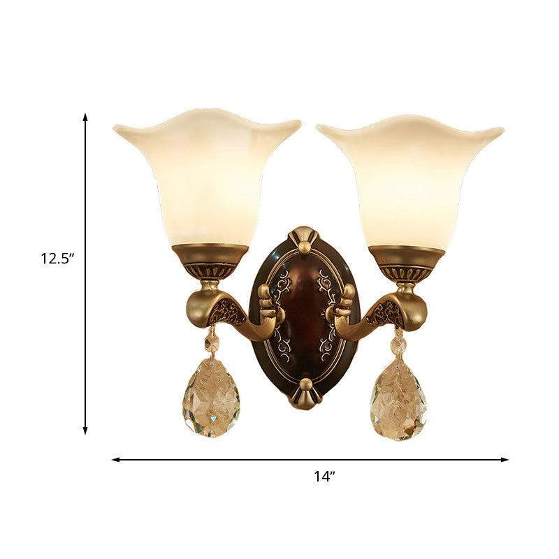 Brass Scalloped Sconce Light Modern Metal 1/2 Lights Indoor Wall Mounted Lamp with Crystal Drop Clearhalo 'Cast Iron' 'Glass' 'Industrial' 'Modern wall lights' 'Modern' 'Tiffany' 'Traditional wall lights' 'Wall Lamps & Sconces' 'Wall Lights' Lighting' 265066