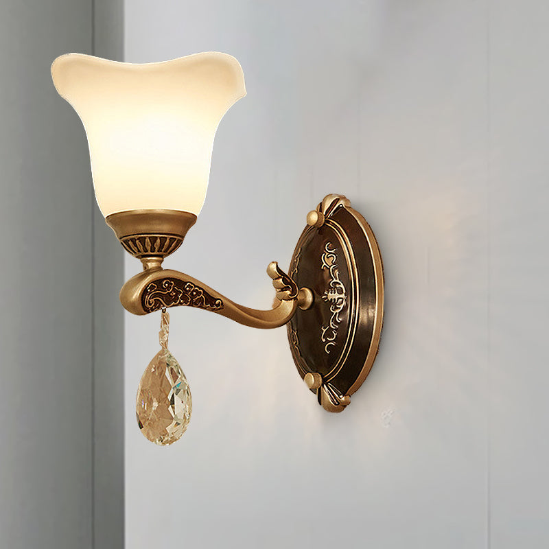 Brass Scalloped Sconce Light Modern Metal 1/2 Lights Indoor Wall Mounted Lamp with Crystal Drop Clearhalo 'Cast Iron' 'Glass' 'Industrial' 'Modern wall lights' 'Modern' 'Tiffany' 'Traditional wall lights' 'Wall Lamps & Sconces' 'Wall Lights' Lighting' 265069