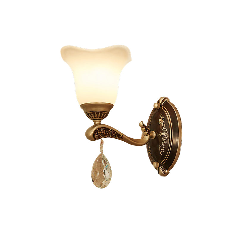 Brass Scalloped Sconce Light Modern Metal 1/2 Lights Indoor Wall Mounted Lamp with Crystal Drop Clearhalo 'Cast Iron' 'Glass' 'Industrial' 'Modern wall lights' 'Modern' 'Tiffany' 'Traditional wall lights' 'Wall Lamps & Sconces' 'Wall Lights' Lighting' 265071