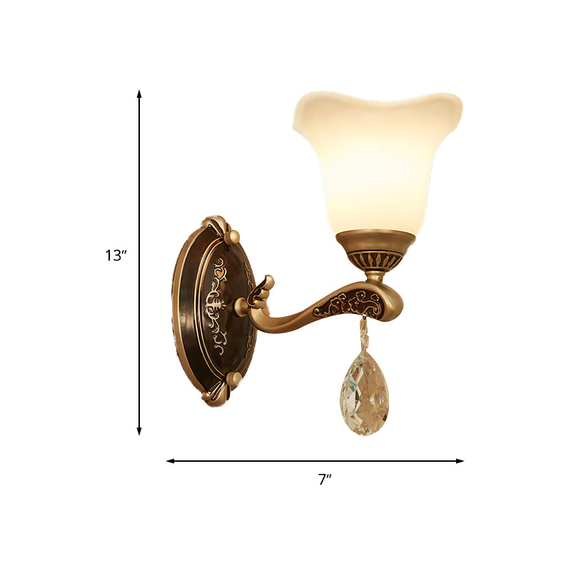 Brass Scalloped Sconce Light Modern Metal 1/2 Lights Indoor Wall Mounted Lamp with Crystal Drop Clearhalo 'Cast Iron' 'Glass' 'Industrial' 'Modern wall lights' 'Modern' 'Tiffany' 'Traditional wall lights' 'Wall Lamps & Sconces' 'Wall Lights' Lighting' 265072