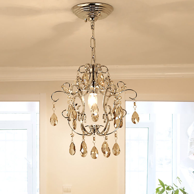 Geometric Pendant Light Crystal Modern 1 Head Ceiling Chandelier with 16" Adjustable Chain in Chrome Clearhalo 'Ceiling Lights' 'Chandeliers' 'Modern Chandeliers' 'Modern' Lighting' 265094