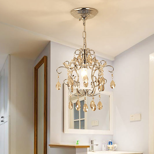 Geometric Pendant Light Crystal Modern 1 Head Ceiling Chandelier with 16" Adjustable Chain in Chrome Chrome Clearhalo 'Ceiling Lights' 'Chandeliers' 'Modern Chandeliers' 'Modern' Lighting' 265095