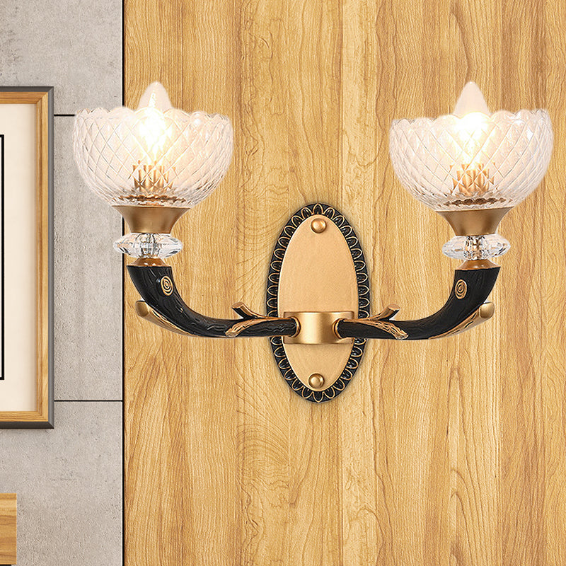 Metal Black Sconce Bowl 1/2 Lights Modern Style Wall Mounted Light with Clear Prismatic Glass Shade Clearhalo 'Cast Iron' 'Glass' 'Industrial' 'Modern wall lights' 'Modern' 'Tiffany' 'Traditional wall lights' 'Wall Lamps & Sconces' 'Wall Lights' Lighting' 265119