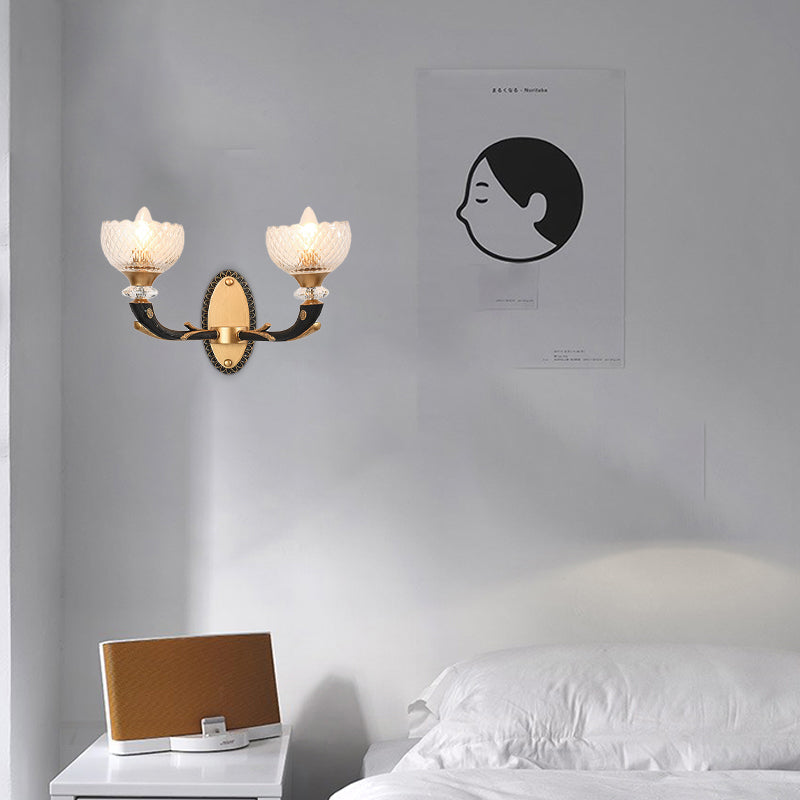 Metal Black Sconce Bowl 1/2 Lights Modern Style Wall Mounted Light with Clear Prismatic Glass Shade Clearhalo 'Cast Iron' 'Glass' 'Industrial' 'Modern wall lights' 'Modern' 'Tiffany' 'Traditional wall lights' 'Wall Lamps & Sconces' 'Wall Lights' Lighting' 265121