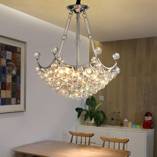 Clear Crystal Bowl Chandelier Light Fixture Modernist 6 Bulbs Dining Table Suspension Light in Chrome Chrome Clearhalo 'Ceiling Lights' 'Chandeliers' 'Modern Chandeliers' 'Modern' Lighting' 265138