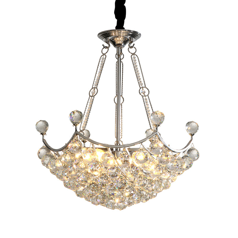 Clear Crystal Bowl Chandelier Light Fixture Modernist 6 Bulbs Dining Table Suspension Light in Chrome Clearhalo 'Ceiling Lights' 'Chandeliers' 'Modern Chandeliers' 'Modern' Lighting' 265140