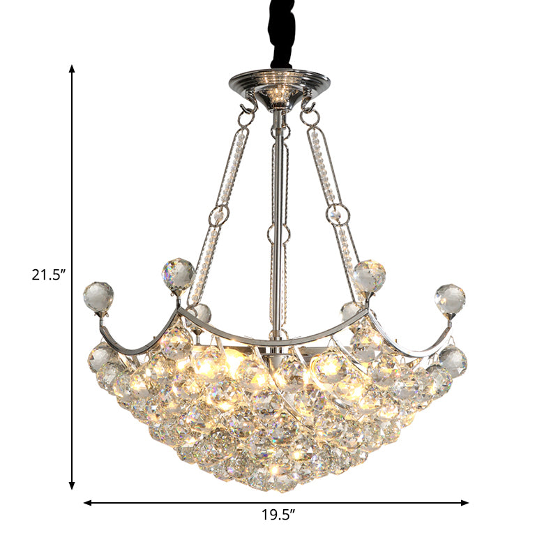 Clear Crystal Bowl Chandelier Light Fixture Modernist 6 Bulbs Dining Table Suspension Light in Chrome Clearhalo 'Ceiling Lights' 'Chandeliers' 'Modern Chandeliers' 'Modern' Lighting' 265141