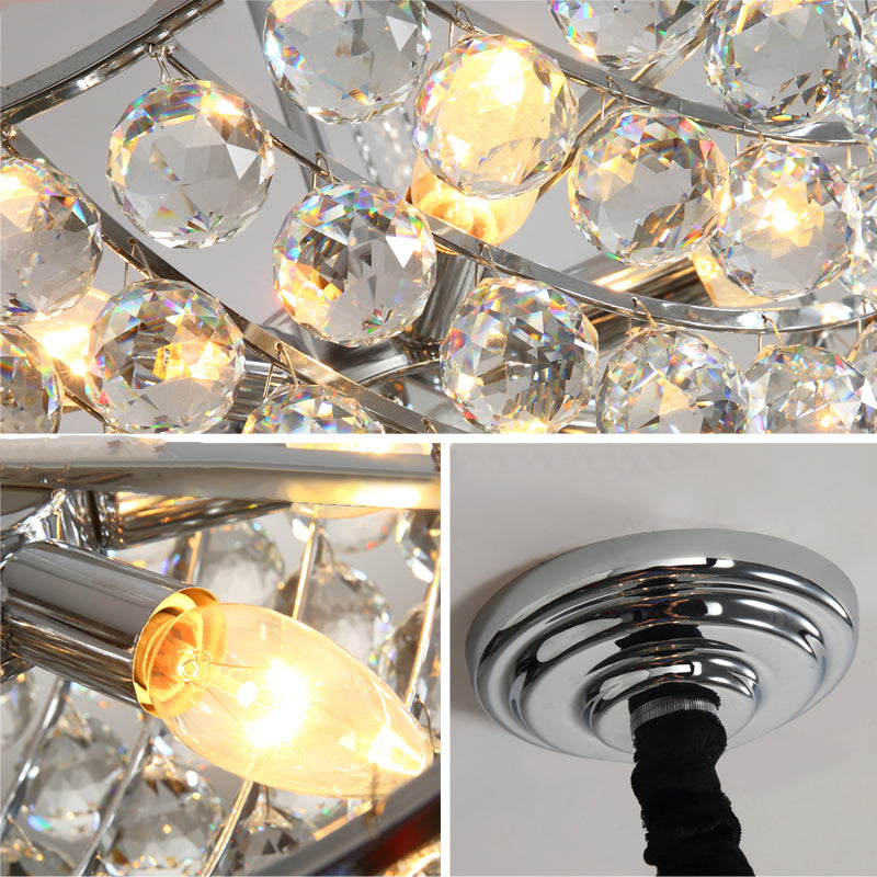 Clear Crystal Bowl Chandelier Light Fixture Modernist 6 Bulbs Dining Table Suspension Light in Chrome Clearhalo 'Ceiling Lights' 'Chandeliers' 'Modern Chandeliers' 'Modern' Lighting' 265142