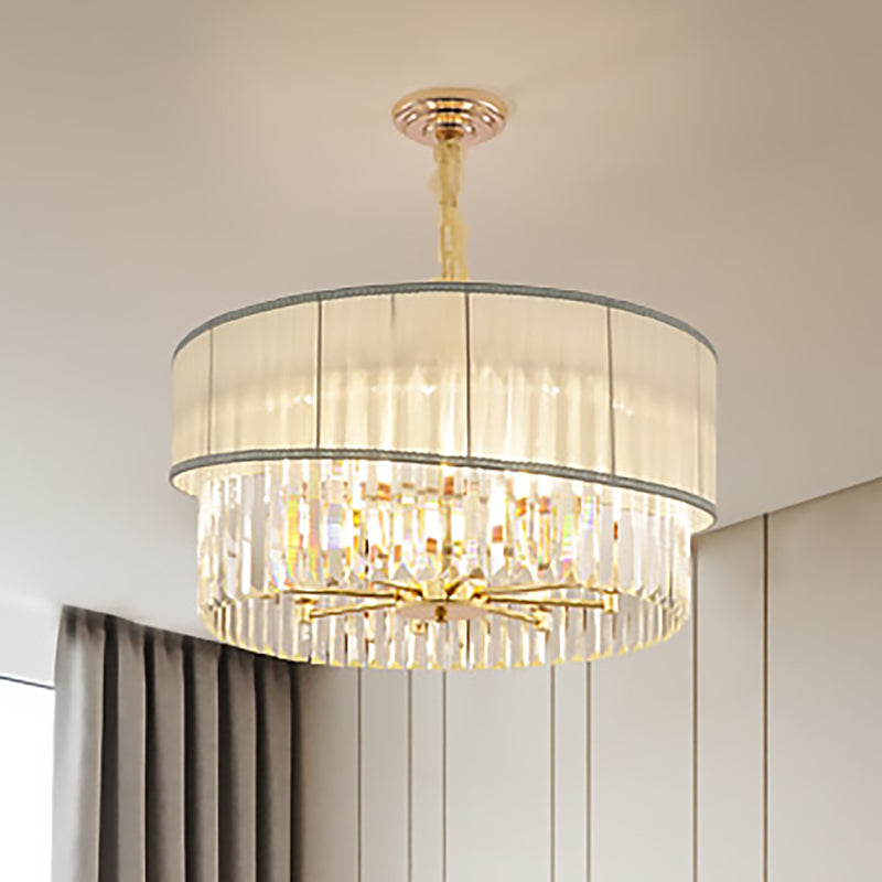 19.5/23.5" W Round Chandelier Lighting with Crystal Block Height Adjustable Contemporary 6/8 Lights Pendant Light in Gold Clearhalo 'Ceiling Lights' 'Chandeliers' 'Modern Chandeliers' 'Modern' Lighting' 265148