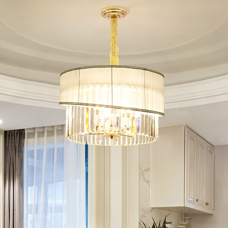 19.5/23.5" W Round Chandelier Lighting with Crystal Block Height Adjustable Contemporary 6/8 Lights Pendant Light in Gold Gold Clearhalo 'Ceiling Lights' 'Chandeliers' 'Modern Chandeliers' 'Modern' Lighting' 265149