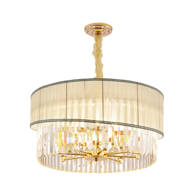 19.5/23.5" W Round Chandelier Lighting with Crystal Block Height Adjustable Contemporary 6/8 Lights Pendant Light in Gold Clearhalo 'Ceiling Lights' 'Chandeliers' 'Modern Chandeliers' 'Modern' Lighting' 265151