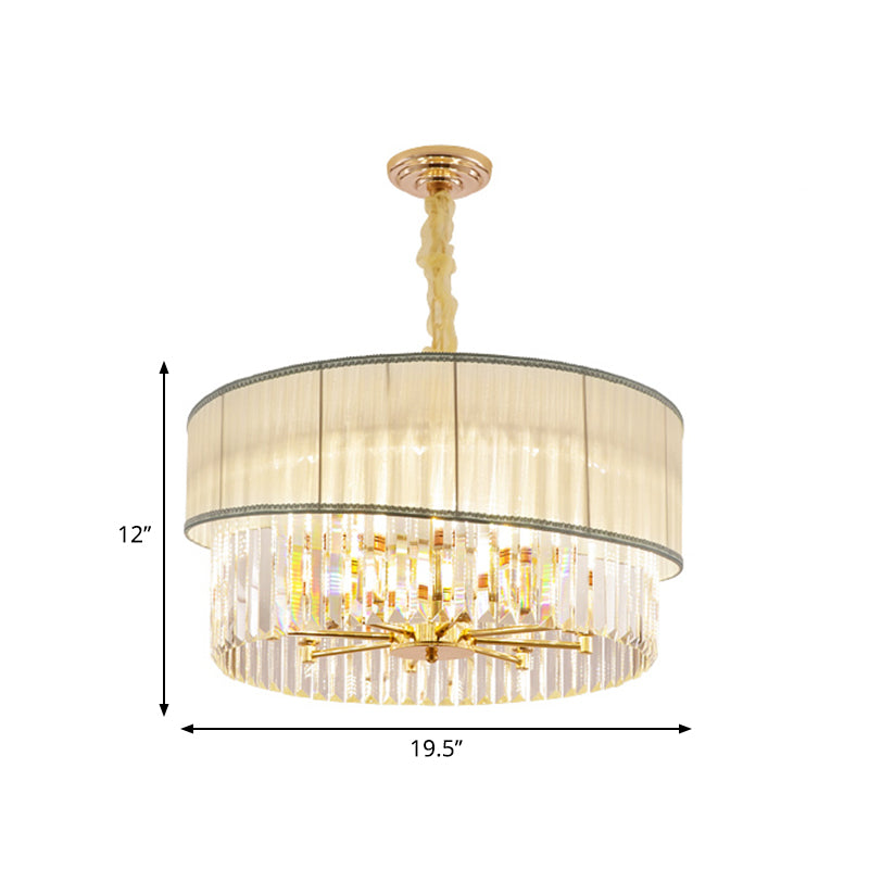 19.5/23.5" W Round Chandelier Lighting with Crystal Block Height Adjustable Contemporary 6/8 Lights Pendant Light in Gold Clearhalo 'Ceiling Lights' 'Chandeliers' 'Modern Chandeliers' 'Modern' Lighting' 265152