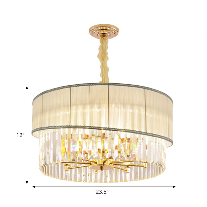 19.5/23.5" W Round Chandelier Lighting with Crystal Block Height Adjustable Contemporary 6/8 Lights Pendant Light in Gold Clearhalo 'Ceiling Lights' 'Chandeliers' 'Modern Chandeliers' 'Modern' Lighting' 265153